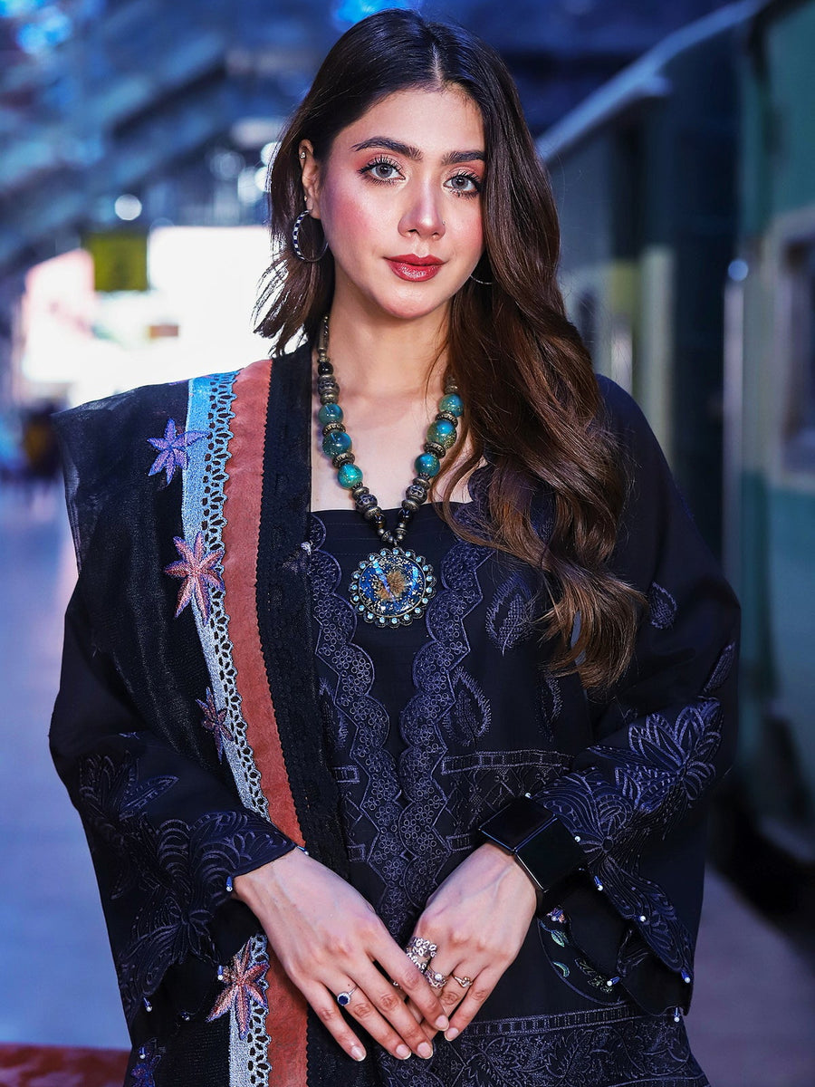 Surmai Musafir Unstitched Premium Embroidered Lawn 3Pc Suit - VICTORIA