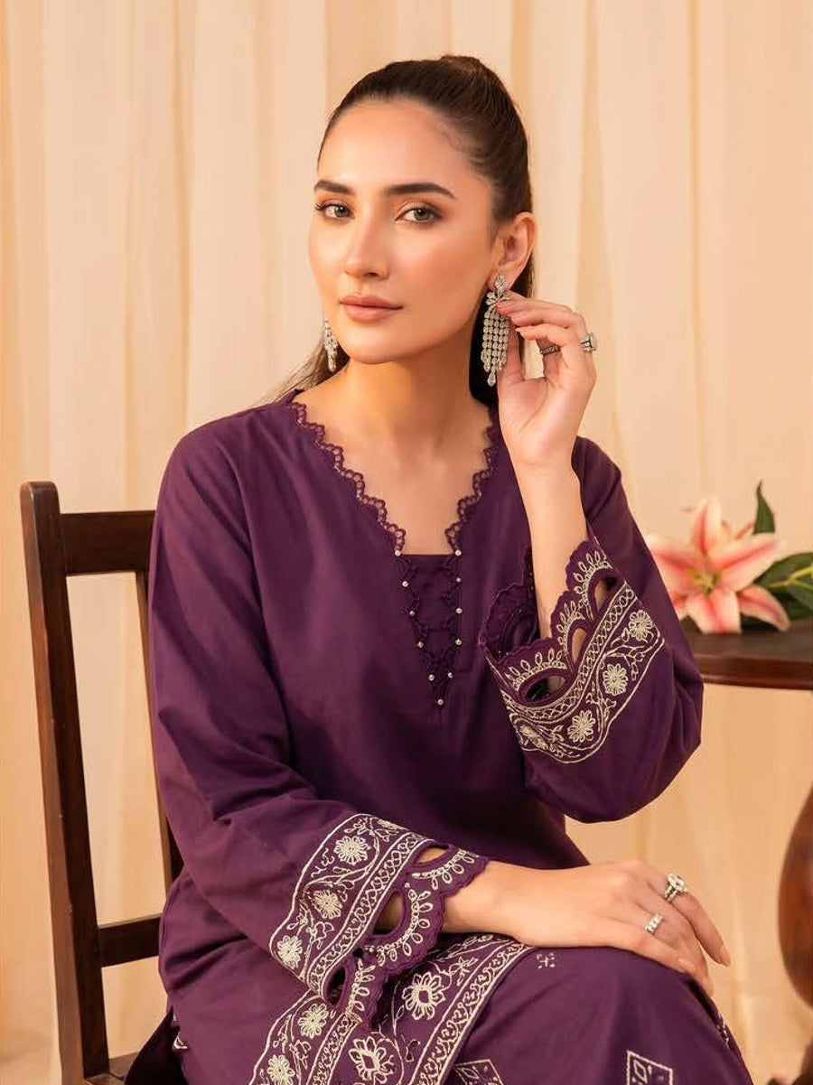 Faiza Faisal FNF Cords Embroidered Lawn Pret 2Pc Suit - VIOLET MIST