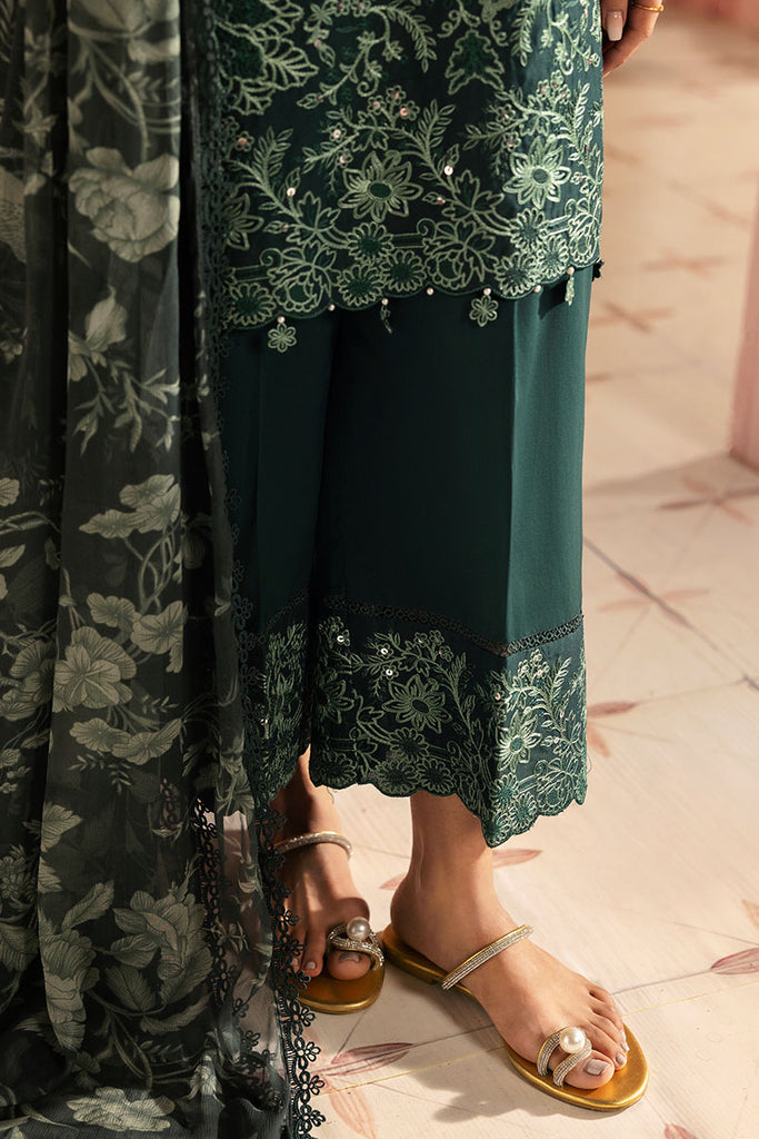 Cross Stitch Premium Embroidered Lawn Unstitched 3Pc Suit - VIRIDIAN GREEN