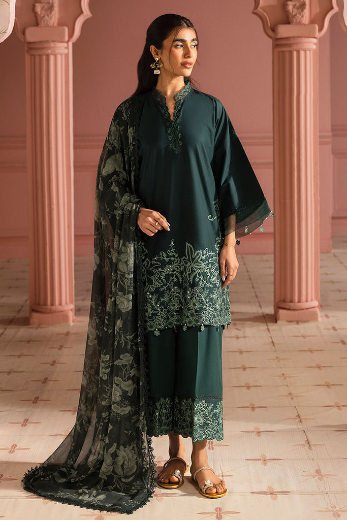 Cross Stitch Premium Embroidered Lawn Unstitched 3Pc Suit - VIRIDIAN GREEN