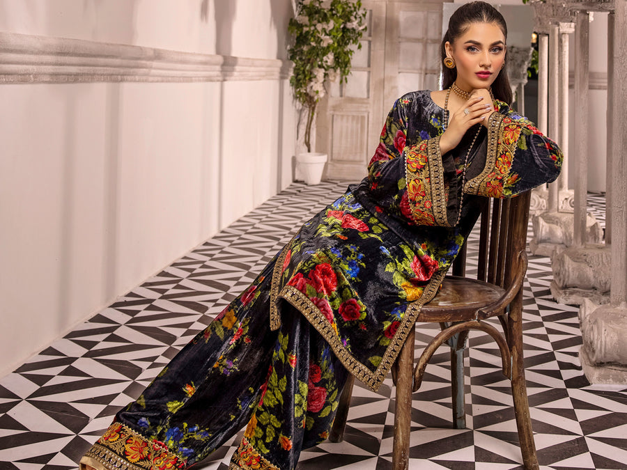 Gul Ahmed Winter Embroidered Velvet Unstitched 2Pc Suit VLT-42002
