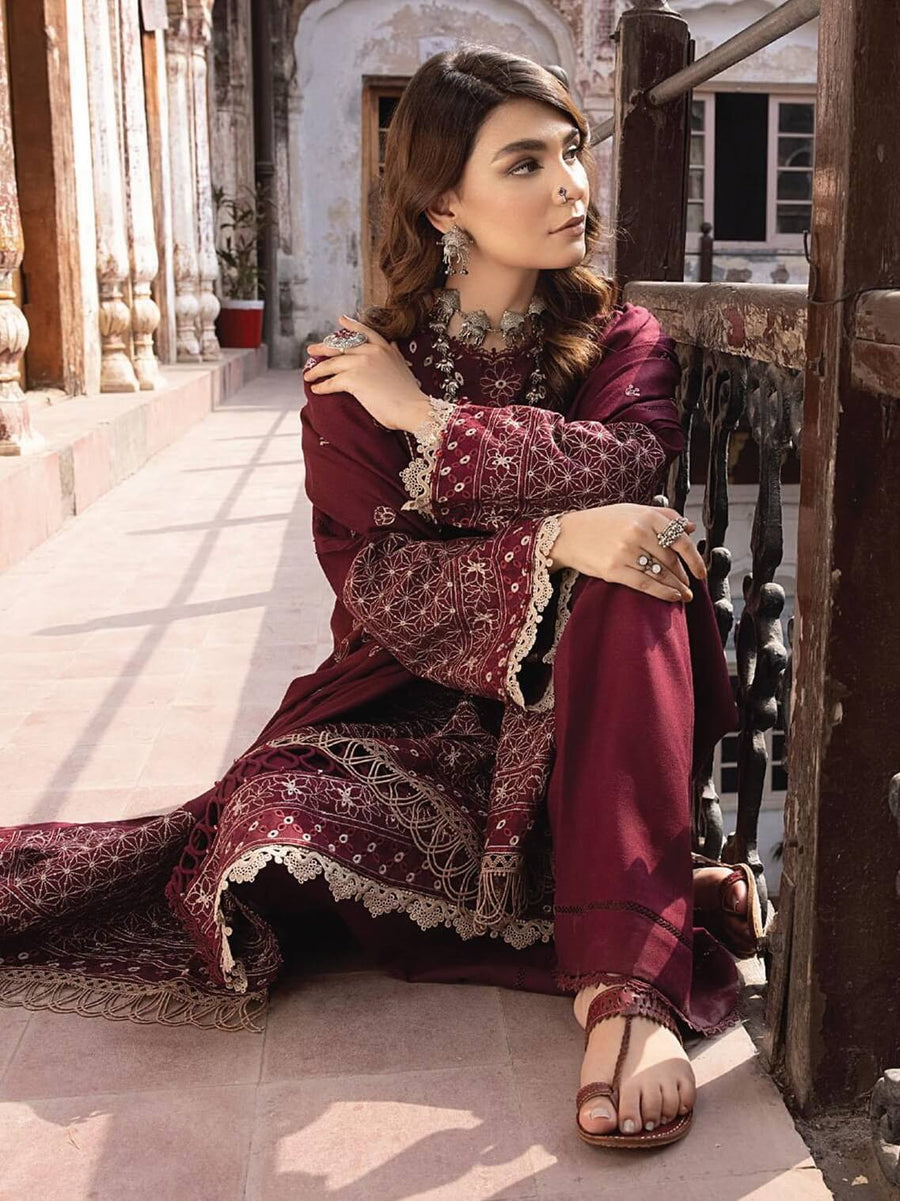 Vasal by Humdum Embroidered Peach Leather Unstitched 3Pc Suit VS-04