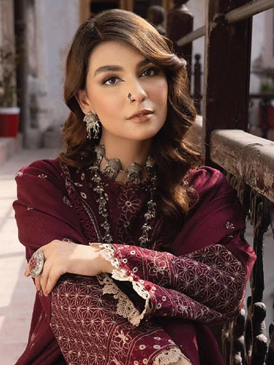 Vasal by Humdum Embroidered Peach Leather Unstitched 3Pc Suit VS-04