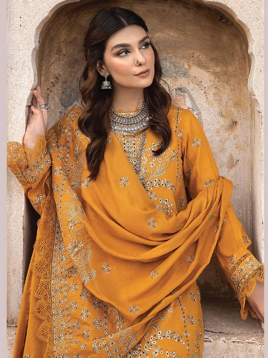 Vasal by Humdum Embroidered Peach Leather Unstitched 3Pc Suit VS-09