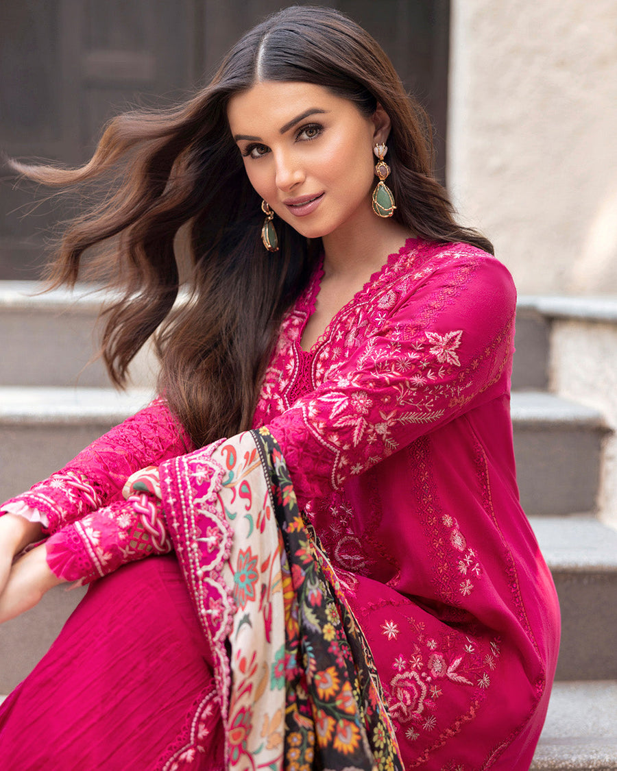 Faiza Saqlain Zinnia Embroidered Luxury Lawn Unstitched 3Pc Suit - Varda