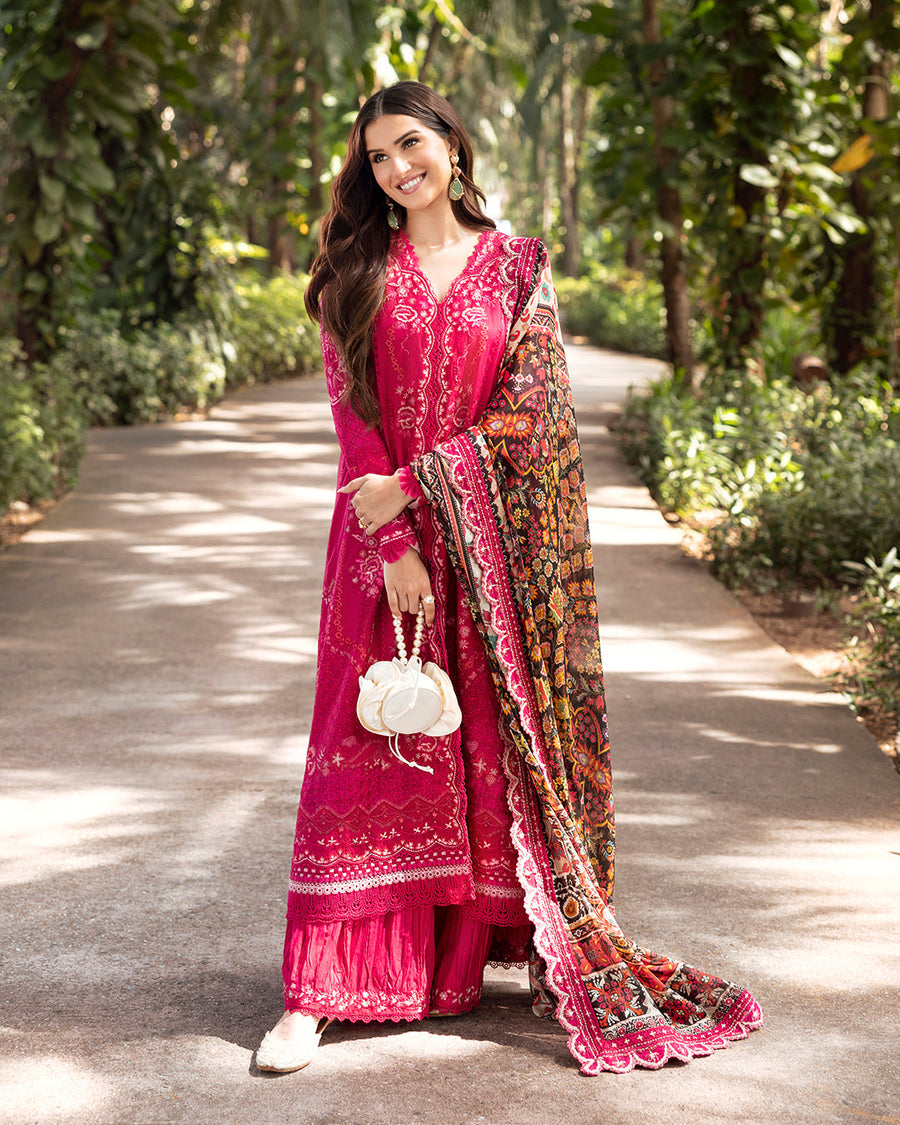 Faiza Saqlain Zinnia Embroidered Luxury Lawn Unstitched 3Pc Suit - Varda
