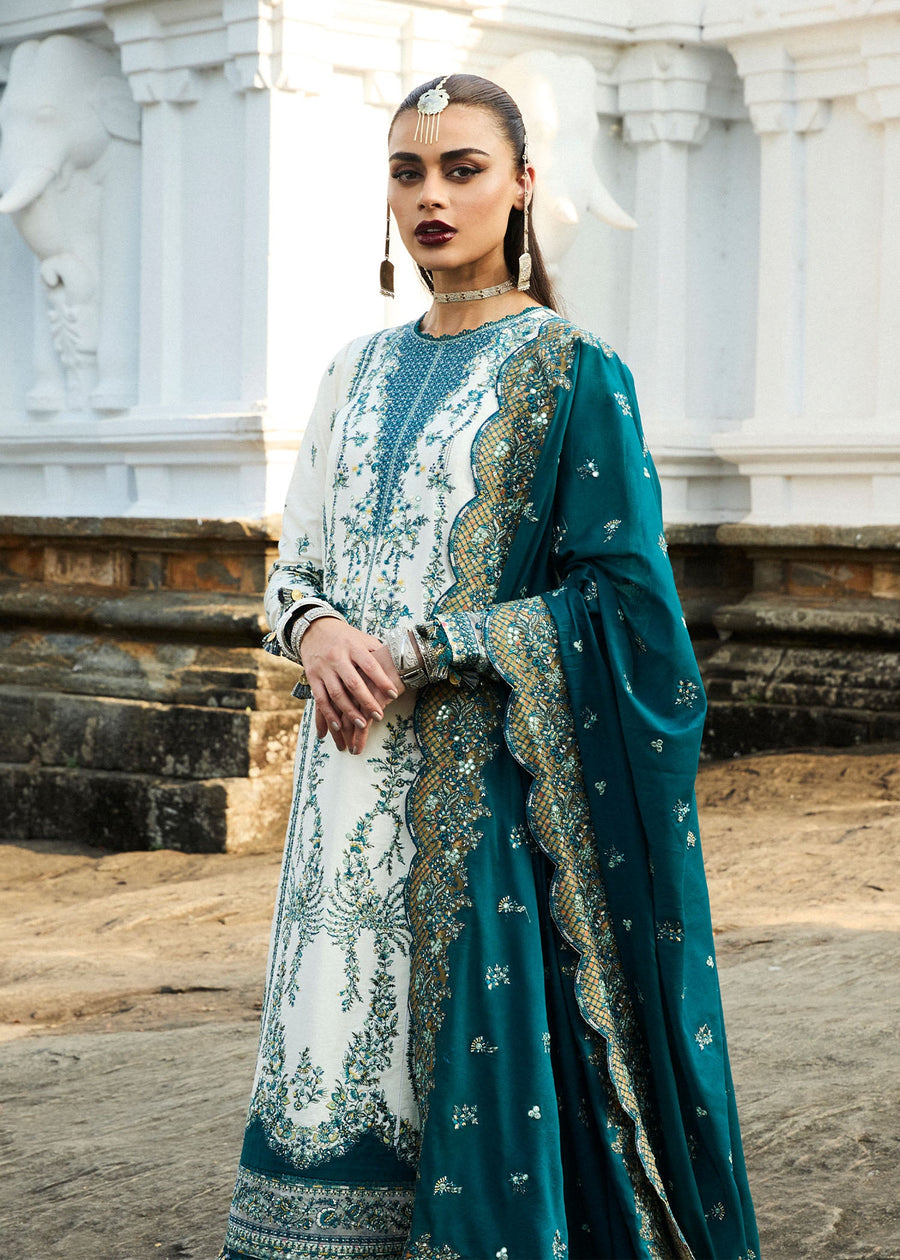 Hussain Rehar Luxury Lawn Unstitched Embroidered 3Pc Suit D-10 Veil