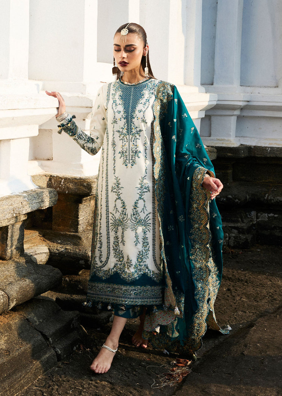 Hussain Rehar Luxury Lawn Unstitched Embroidered 3Pc Suit D-10 Veil