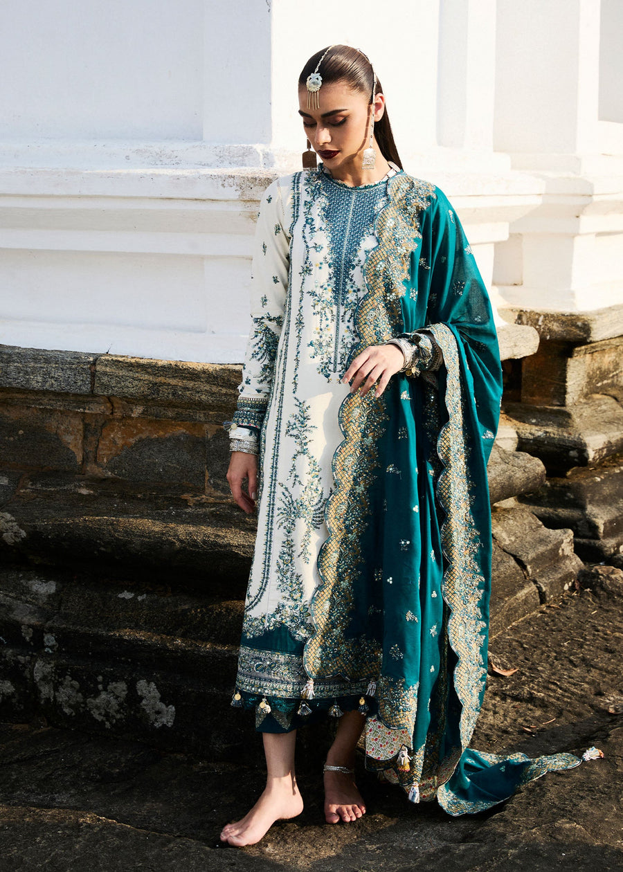 Hussain Rehar Luxury Lawn Unstitched Embroidered 3Pc Suit D-10 Veil