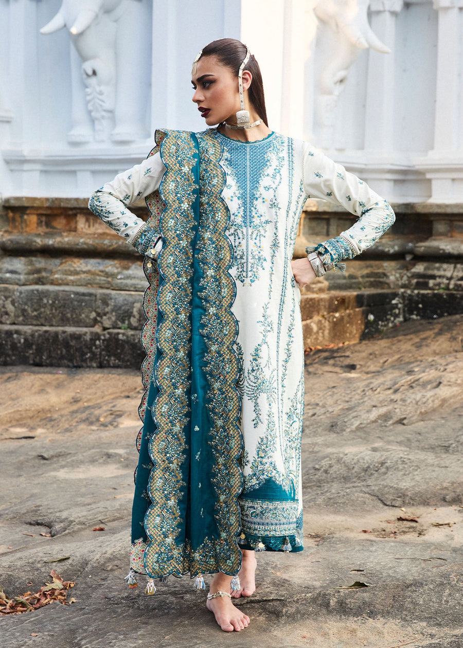 Hussain Rehar Luxury Lawn Unstitched Embroidered 3Pc Suit D-10 Veil