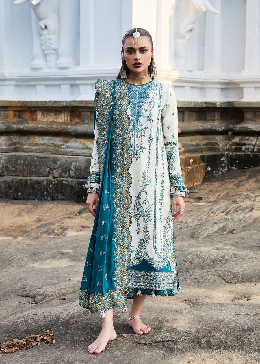 Hussain Rehar Luxury Lawn Unstitched Embroidered 3Pc Suit D-10 Veil