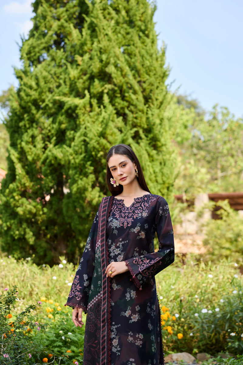 Farasha Sorine Summer Embroidered Lawn Unstitched 3Pc Suit - Velvet Garden