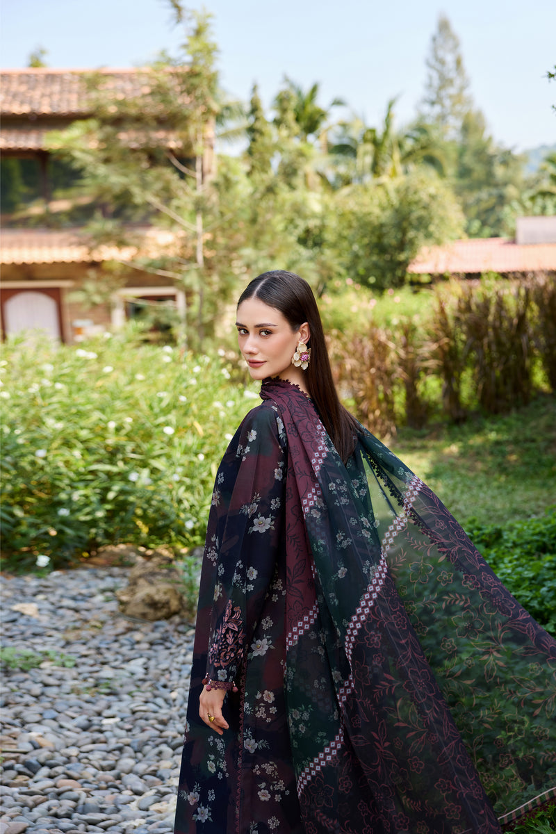 Farasha Sorine Summer Embroidered Lawn Unstitched 3Pc Suit - Velvet Garden
