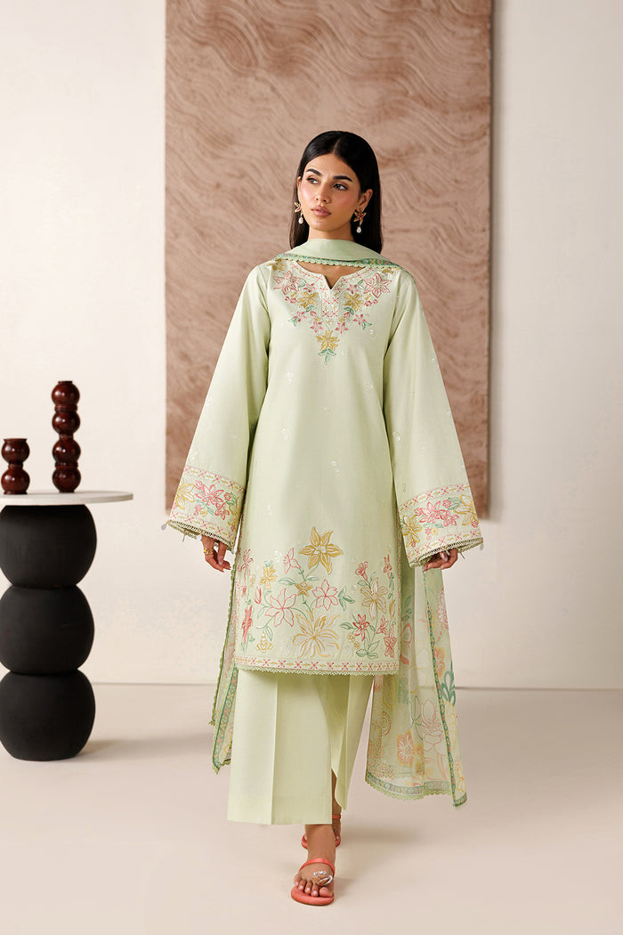 Farasha Summer Melody Embroidered Lawn Unstitched 3Pc Suit - Velvet Sage