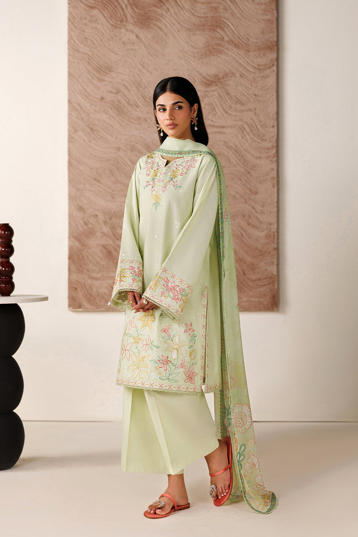 Farasha Summer Melody Embroidered Lawn Unstitched 3Pc Suit - Velvet Sage