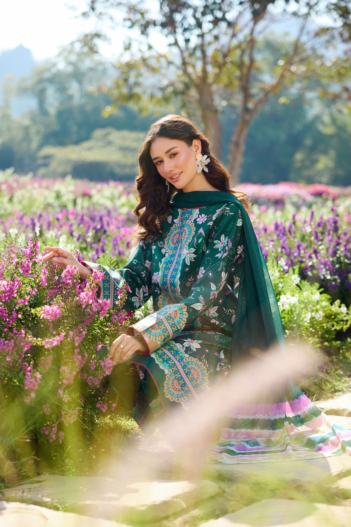Farasha Summer Co Ords Printed Lawn Unstitched 3Pc Suit - Verde Muse