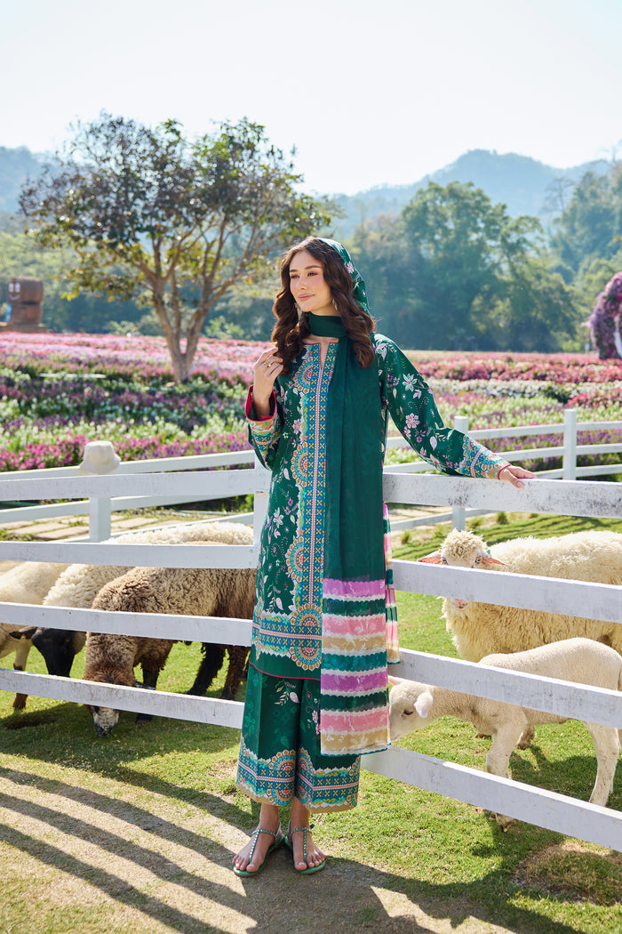 Farasha Summer Co Ords Printed Lawn Unstitched 3Pc Suit - Verde Muse