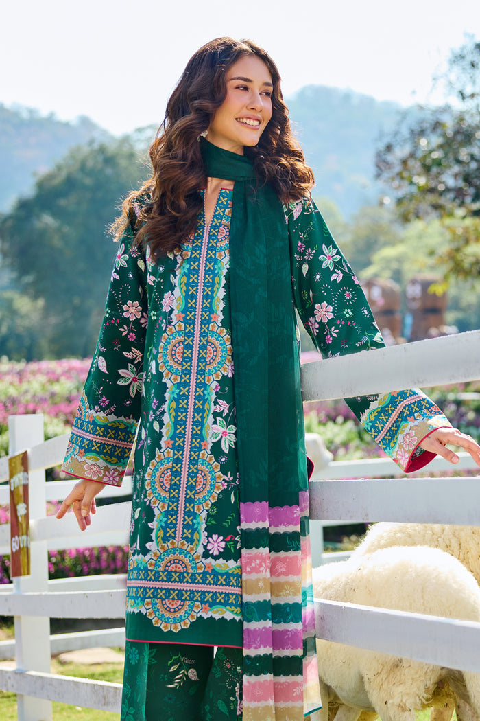 Farasha Summer Co Ords Printed Lawn Unstitched 3Pc Suit - Verde Muse