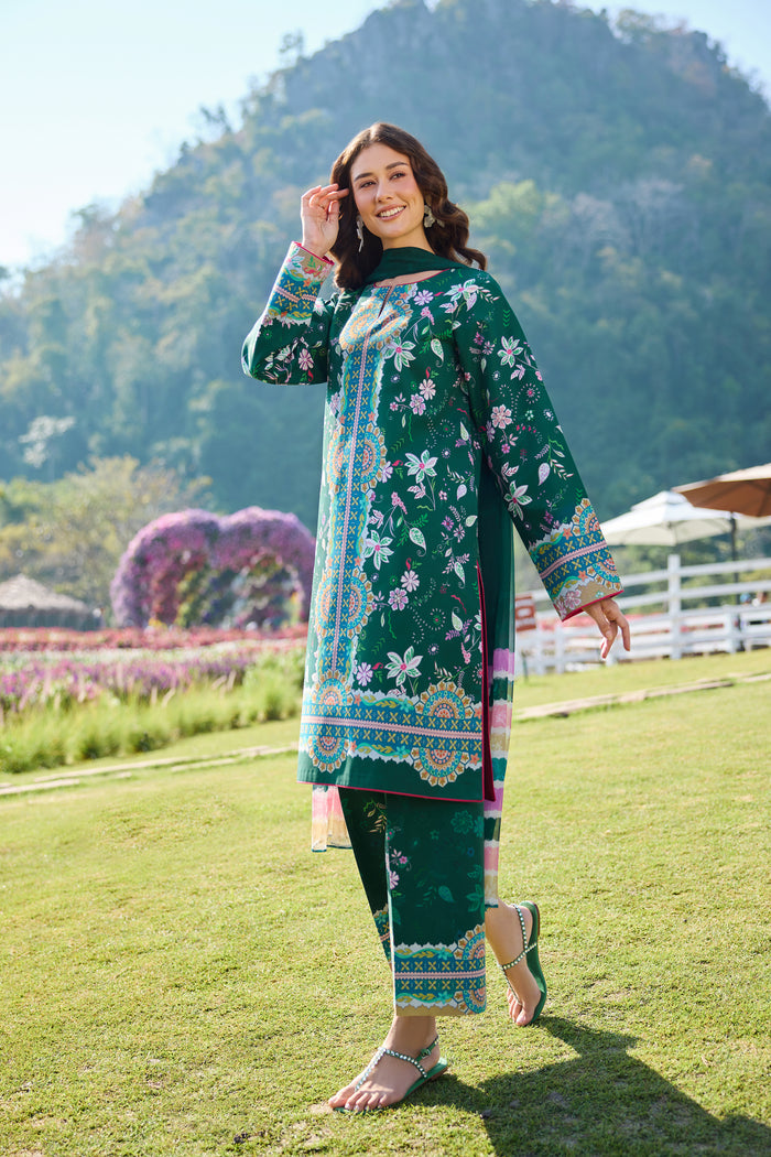 Farasha Summer Co Ords Printed Lawn Unstitched 3Pc Suit - Verde Muse