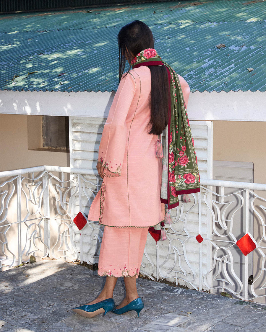 Jugnu Lahore Womenswear Embroidered Khaddar Unstitched 3Pc Suit - Verona