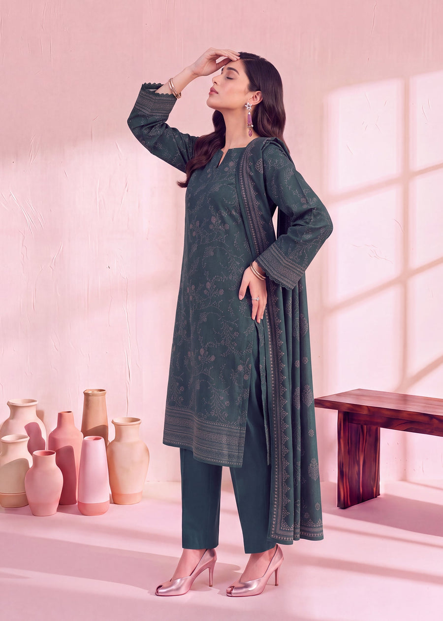 Zeenia Marina Digital Printed Dhanak Marina Unstitched 3Pc Suit JS-03 Vine