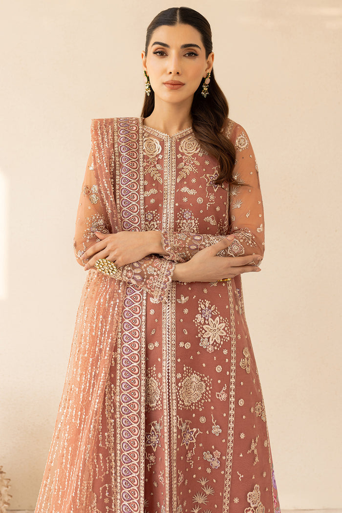 Farasha LU ZELLA Embroidered Net Unstitched 3Pc Suit D-07 VINTAGE ROSE