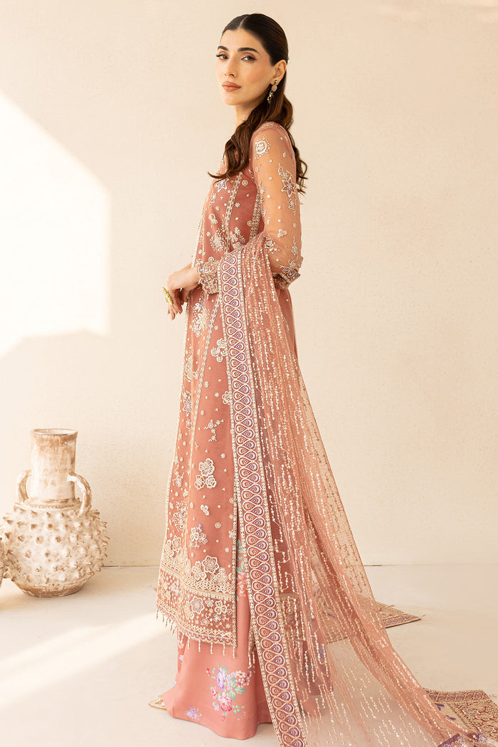 Farasha LU ZELLA Embroidered Net Unstitched 3Pc Suit D-07 VINTAGE ROSE