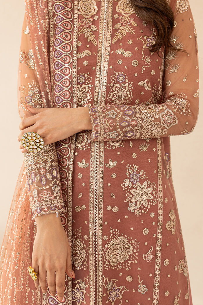 Farasha LU ZELLA Embroidered Net Unstitched 3Pc Suit D-07 VINTAGE ROSE