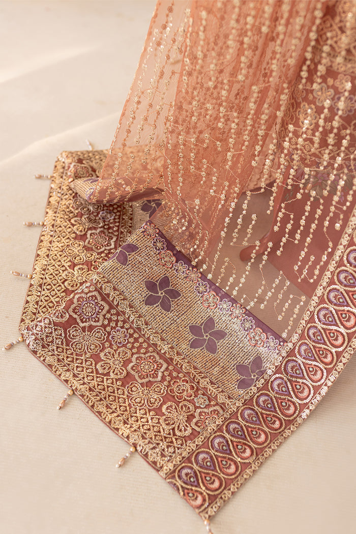 Farasha LU ZELLA Embroidered Net Unstitched 3Pc Suit D-07 VINTAGE ROSE