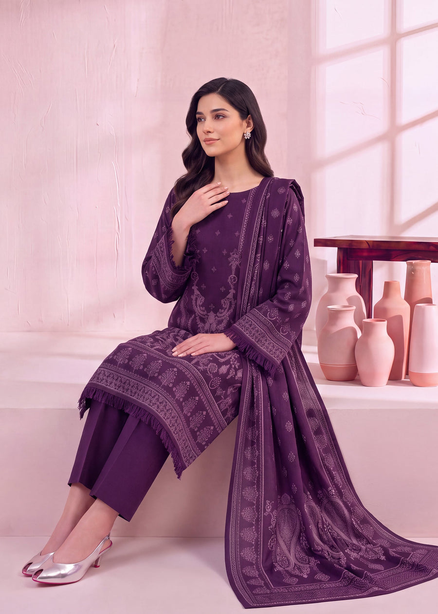 Zeenia Marina Digital Printed Dhanak Marina Unstitched 3Pc Suit JS-08 Violet