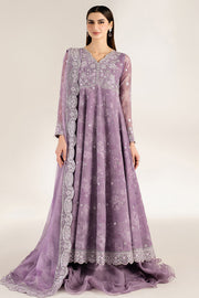 Farasha Fiorella Embroidered Chiffon Unstitched 3Pc Suit - Violet Dreams
