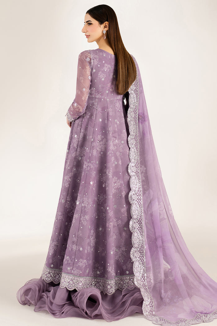 Farasha Fiorella Embroidered Chiffon Unstitched 3Pc Suit - Violet Dreams