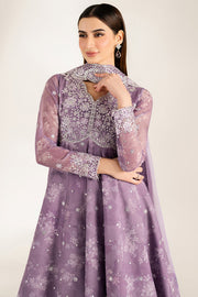 Farasha Fiorella Embroidered Chiffon Unstitched 3Pc Suit - Violet Dreams