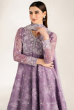 Farasha Fiorella Embroidered Chiffon Unstitched 3Pc Suit - Violet Dreams