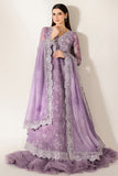 Farasha Fiorella Embroidered Chiffon Unstitched 3Pc Suit - Violet Dreams