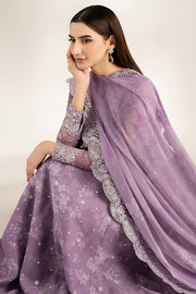 Farasha Fiorella Embroidered Chiffon Unstitched 3Pc Suit - Violet Dreams