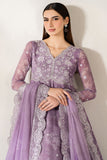Farasha Fiorella Embroidered Chiffon Unstitched 3Pc Suit - Violet Dreams