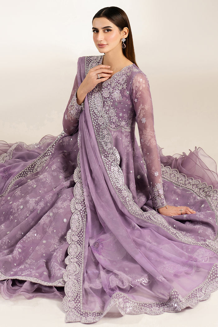 Farasha Fiorella Embroidered Chiffon Unstitched 3Pc Suit - Violet Dreams
