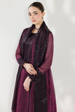 Farasha Fiorella Embroidered Chiffon Unstitched 3Pc Suit - VIOLET ECLIPS