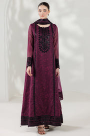 Farasha Fiorella Embroidered Chiffon Unstitched 3Pc Suit - VIOLET ECLIPS