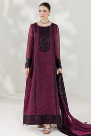 Farasha Fiorella Embroidered Chiffon Unstitched 3Pc Suit - VIOLET ECLIPS