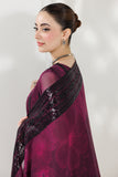 Farasha Fiorella Embroidered Chiffon Unstitched 3Pc Suit - VIOLET ECLIPS