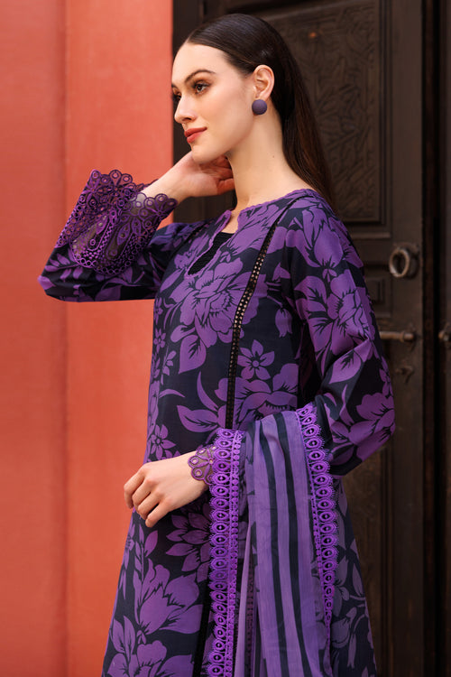 Farasha Summer Essentials Embroidered Lawn Unstitched 3Pc Suit - Violet Muse