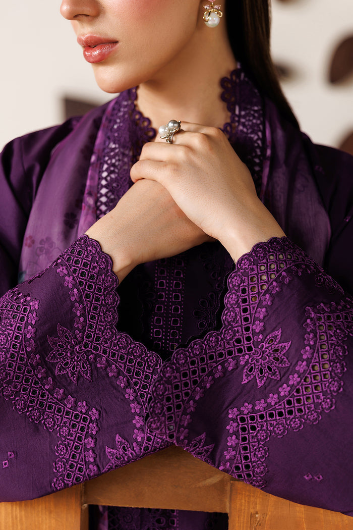 Farasha Summer Melody Embroidered Lawn Unstitched 3Pc Suit - Violet Plum