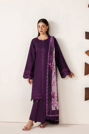 Farasha Summer Melody Embroidered Lawn Unstitched 3Pc Suit - Violet Plum