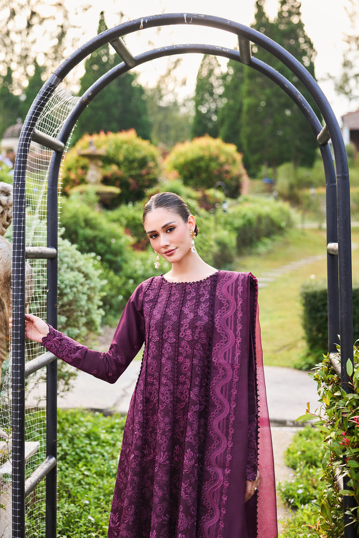 Farasha Sorine Summer Embroidered Lawn Unstitched 3Pc Suit - Violet Whisper