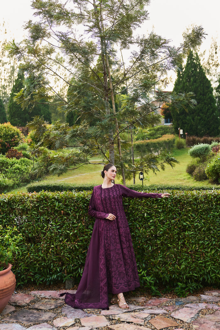 Farasha Sorine Summer Embroidered Lawn Unstitched 3Pc Suit - Violet Whisper