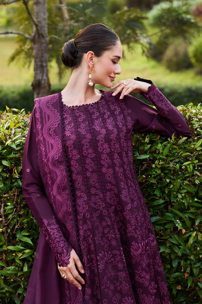 Farasha Sorine Summer Embroidered Lawn Unstitched 3Pc Suit - Violet Whisper