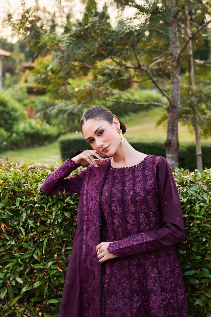 Farasha Sorine Summer Embroidered Lawn Unstitched 3Pc Suit - Violet Whisper