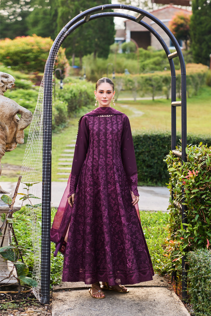 Farasha Sorine Summer Embroidered Lawn Unstitched 3Pc Suit - Violet Whisper